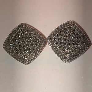 925 Sterling Silver Marcasite Signed MO Clip On Earrings